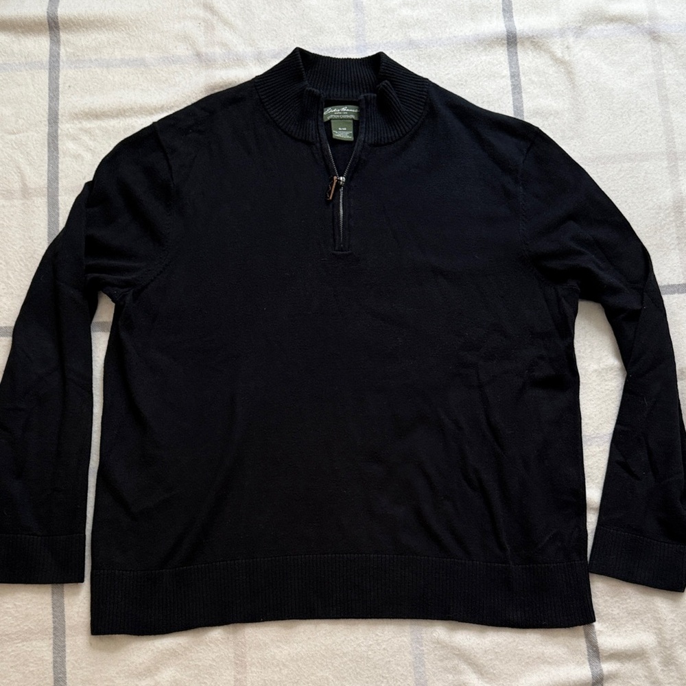 Eddie Bauer Black Cashmere Quarter Zip Sweater